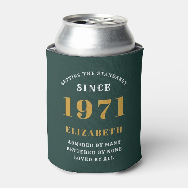 50th Birthday 1971 Green Gold For Her Personalized Can Cooler (Can Front)