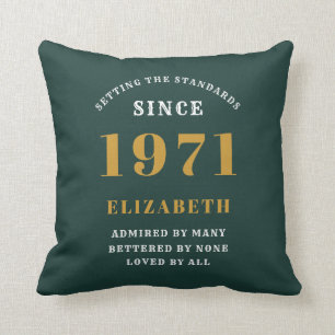 50th Birthday 1971 Green Gold For Her Personalized Throw Pillow