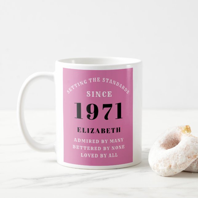 50th Birthday 1971 Pink Black For Her Personalized Coffee Mug (With Donut)