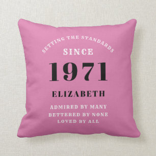 50th Birthday 1971 Pink Black For Her Personalized Throw Pillow