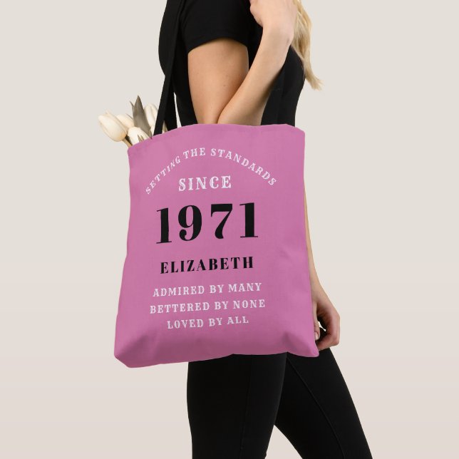 50th Birthday 1971 Pink Black For Her Personalized Tote Bag (Close Up)
