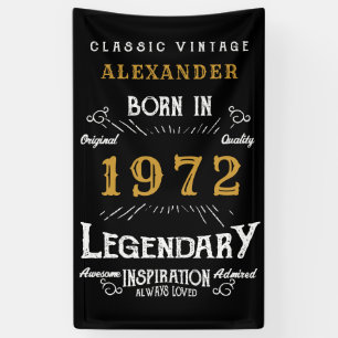 50th Birthday 1972 Add Name Black Gold Legendary Banner