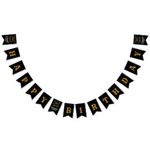 50th Birthday 1972 Black Gold Add Name Retro Bunting Flags