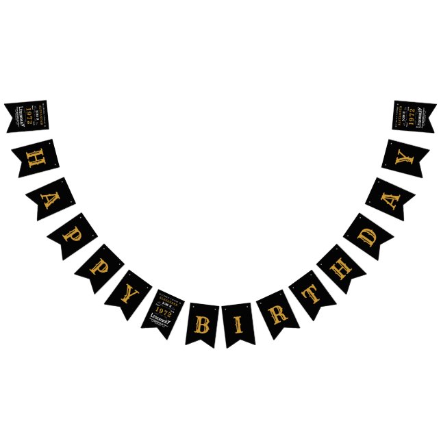 50th Birthday 1972 Black Gold Add Name Retro Bunting Flags (All)