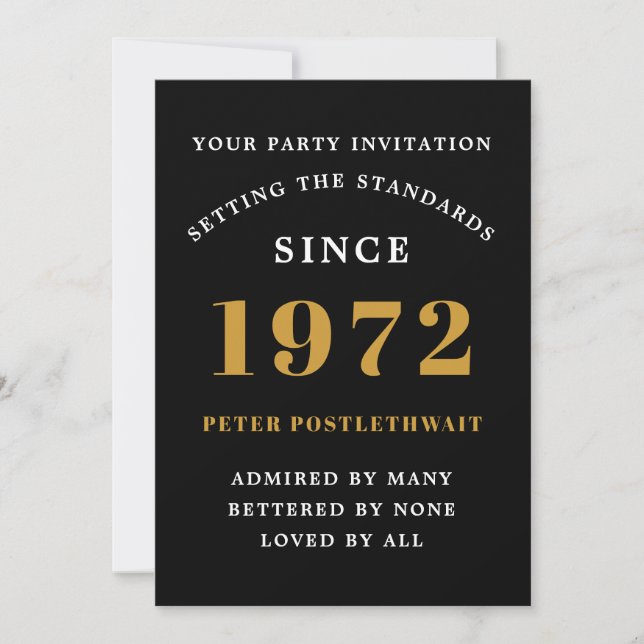 50th Birthday 1972 Black Gold Elegant Chic Invitation (Front)