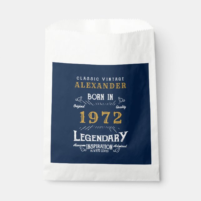 50th Birthday 1972 Blue Gold Add Name Retro Favour Bag (Front)