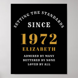 50th Birthday 1972 Elegant Black Gold Chic Poster