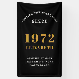 50th Birthday 1972 Elegant Chic Gold Black Banner