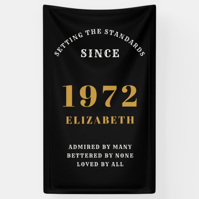 50th Birthday 1972 Elegant Chic Gold Black Banner (Vertical)