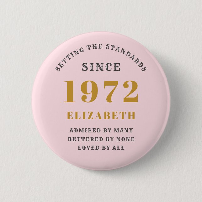50th Birthday 1972 Elegant Gold Pink Grey 2 Inch Round Button (Front)