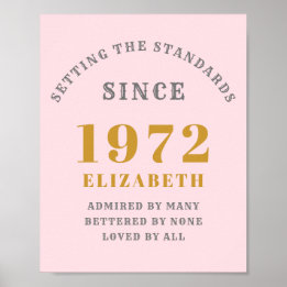50th Birthday 1972 Elegant Pink Grey Gold Chic Poster
