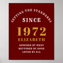 50th Birthday 1972 Elegant Red Gold Chic Poster