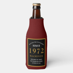 50th Birthday 1972 Name Elegant Red Black Gold Bottle Cooler
