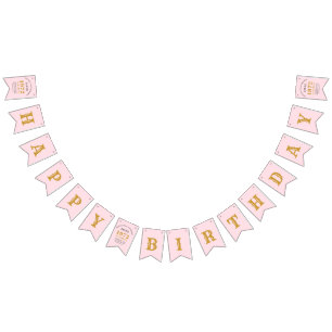 50th Birthday 1972 Pink Gold Name Chic Bunting Flags