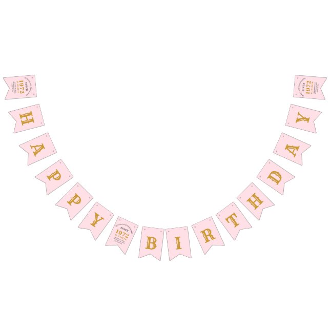 50th Birthday 1972 Pink Gold Name Chic Bunting Flags (All)