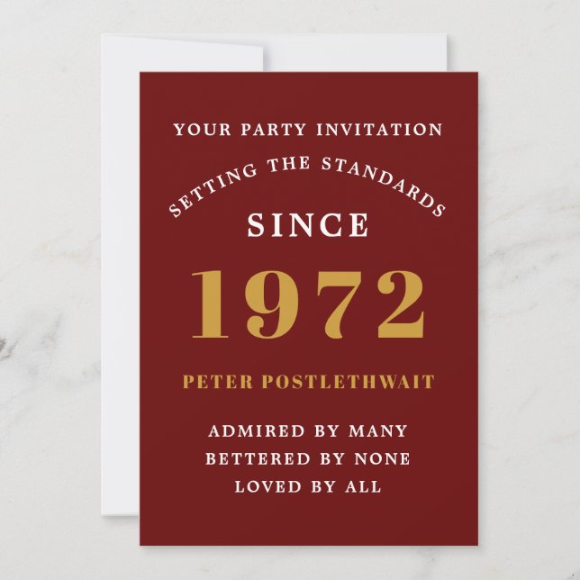 50th Birthday 1972 Red Gold Elegant Chic Invitation (Front)