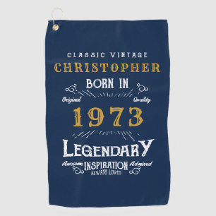 50th Birthday 1973 Add Name Legendary Blue Golf Towel