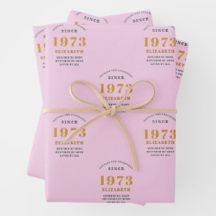 50th Birthday 1973 Add Name Pink Grey  Wrapping Paper Sheet