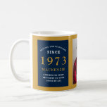 50th Birthday 1973 Blue Gold Add Name Photo Coffee Mug<br><div class="desc">A blue and gold photo mug for those special people. Easily customize the text and photo using the template provided. Part of the setting standards range.</div>