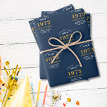 50th Birthday 1973 Blue Gold Add Name Wrapping Paper Sheet<br><div class="desc">Celebrate your loved one's 50th birthday in style with this beautiful, personalized wrapping paper! Featuring a blue and gold design inspired by the year 1973, this wrapping paper is sure to be a hit at your special occasion. Personalize it with their name for a unique, special touch! Make their 50th...</div>