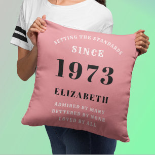 50th Birthday 1973 Pink Girly Elegant Chic Throw Pillow
