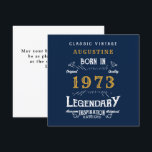 50th Birthday 1973 Retro Blue Gold Card<br><div class="desc">Say Happy 50th Birthday. Add your name,  year and message to this personalized birthday greeting card. A wonderful custom blue birthday card with white and gold vintage style typography. More gifts and party supplies available with the "Legendary" design in the store.</div>