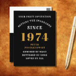 50th Birthday 1974 Black Gold Invitation Postcard<br><div class="desc">Elegant Black and Gold 50th Birthday Invitation - Create Your Own Personalized Design. Setting the stage for a remarkable celebration starts with the perfect invitation. Our elegant black and gold 50th birthday invitation is the perfect choice for this milestone event. Bathed in black for a touch of sophistication and adorned...</div>
