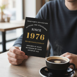 50th Birthday 1975 Black Gold Personalized For Him Invitation