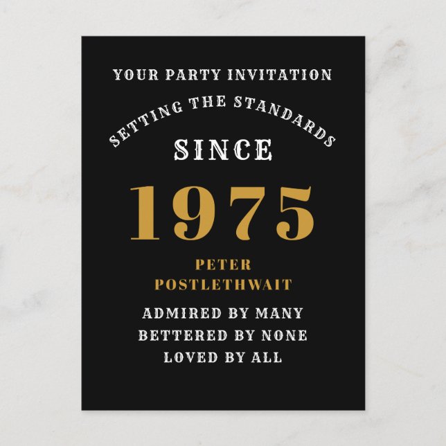 50th Birthday 1975 Black Gold Postcard (Front)