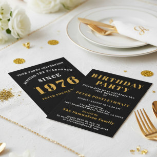 50th Birthday 1976 Black Gold Personalized For Him Invitation