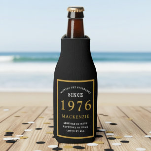 50th Birthday 1976 Name Elegant Chic Black Gold Bottle Cooler