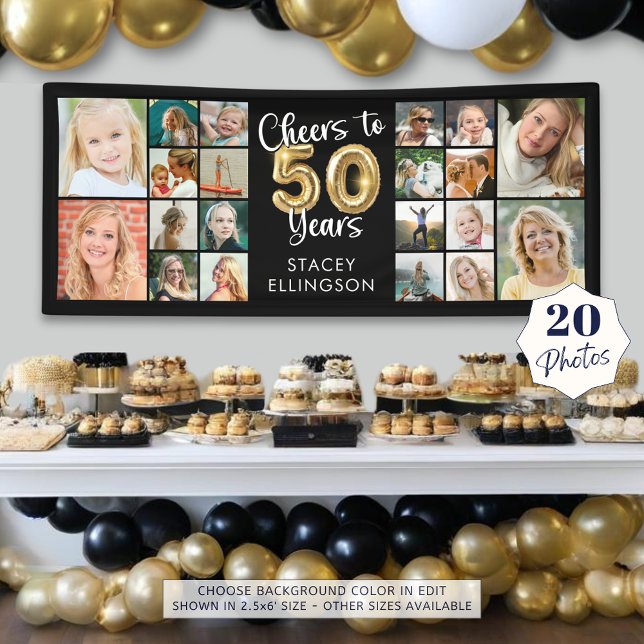 50th Birthday 20 Photo Collage Cheers to 50 Years Banner (Creator Uploaded)