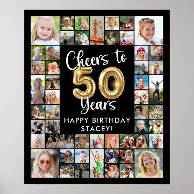 50th Birthday 41 Photo Collage Cheers to 50 Years Poster (Front)
