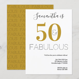 50th Birthday 50 and Fab Typography Gold Party Invitation