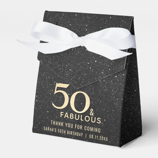 50th Birthday 50 and Fabulous Black Gold Elegant Favor Box (Front Side)