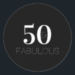 50th Birthday 50 and fabulous Black White Classic Round Sticker<br><div class="desc">Classic and simple, 50th birthday, 50 and fabulous black and white typography design. A cool, modern 50th birthday party design with the words 50 and fabulous in stylish typography. To customize this design, use the personalize this button, where you can change the text, or use the editing tool to change...</div>
