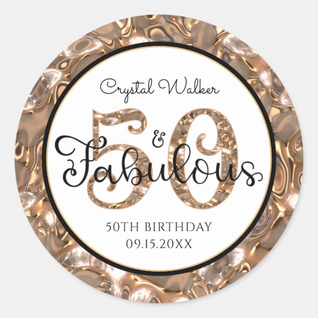 50th Birthday 50 AND FABULOUS Elegant Personalized Classic Round Sticker (Front)