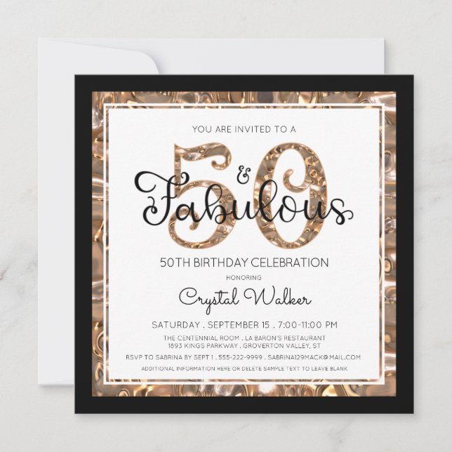 50th Birthday 50 AND FABULOUS Elegant Script Invitation (Front)