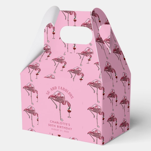 50th Birthday 50 and Fabulous Flamingo Custom Favor Box (Front)