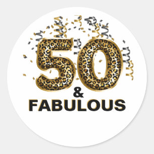 50th Birthday 50 and Fabulous Leopard Print  Classic Round Sticker