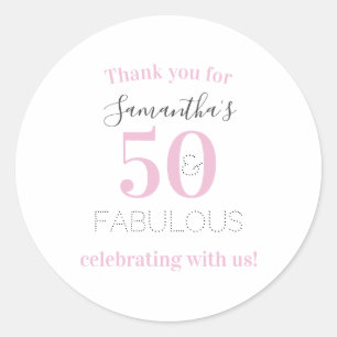 50th Birthday 50 and fabulous Modern Pink Birthday Classic Round Sticker