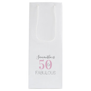50th Birthday 50 and Fabulous Modern Pink Birthday Wine Gift Bag