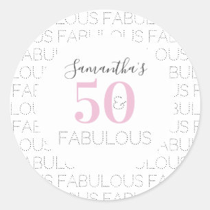 50th Birthday 50 and fabulous Modern Pink  Classic Round Sticker