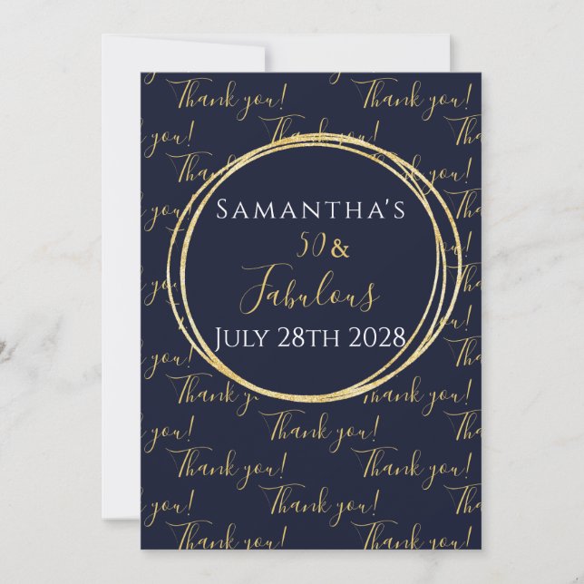 50th Birthday 50 and Fabulous Navy Thank You (Front)