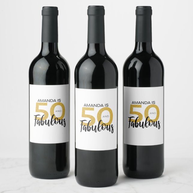 50th Birthday 50 and Fabulous Party Wine Label (Bottles)