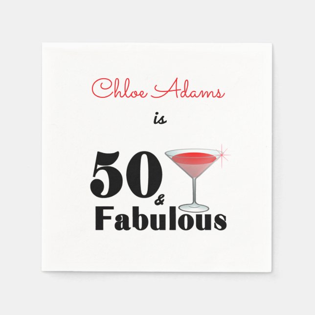 50th Birthday 50 and Fabulous Red Personalized Napkin (Front)