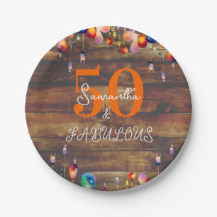 50th Birthday 50 and Fabulous Rustic Lights Party Paper Plate