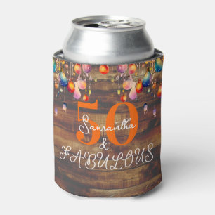 50th Birthday 50 and Fabulous Rustic Whimsical  Can Cooler