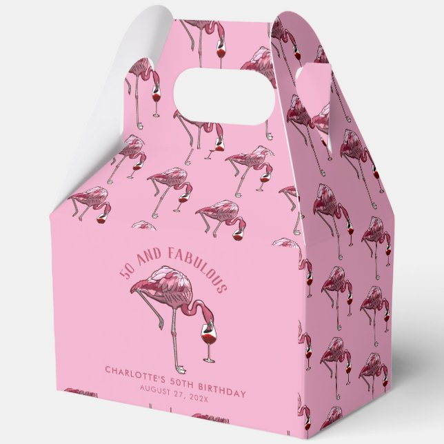 50th Birthday 50 and Fabulous Tropical Flamingo Favor Box (Front)