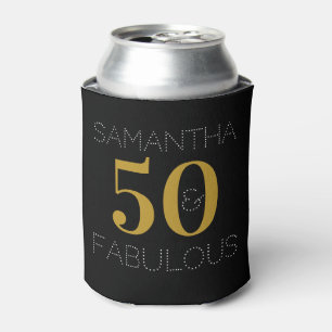 50th Birthday 50 Fabulous Black Gold Party Favour Can Cooler
